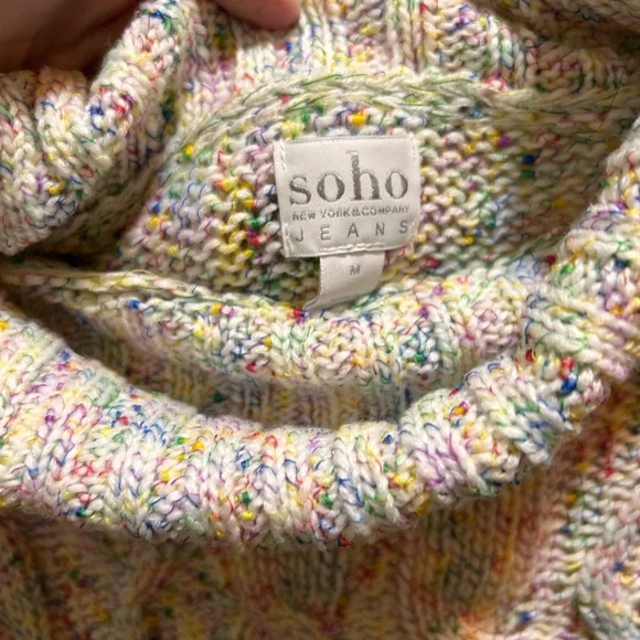 New York&Co Soho Multicolor/rainbow Cable Knit cowl/turtle neck Women's Sweater - Picture 4 of 5